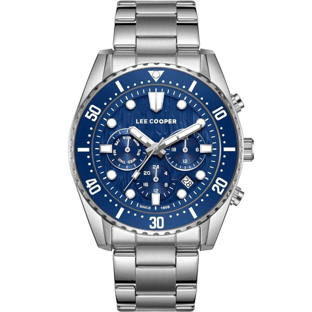 LEE COOPER Dual Time Multifunction Blue Dial 43mm Silver Stainless Steel Bracelet LC08101.390