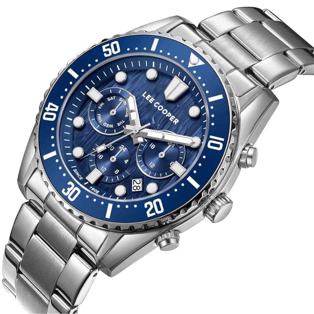 LEE COOPER Dual Time Multifunction Blue Dial 43mm Silver Stainless Steel Bracelet LC08101.390