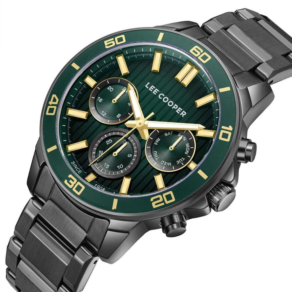 LEE COOPER Multifunction Green Dial 42mm Black Stainless Steel Bracelet LC08106.070