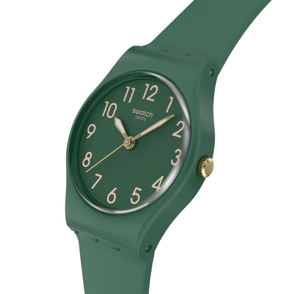 SWATCH Notes Of Pecan Three Hands 25mm Green Silicone Strap LG130