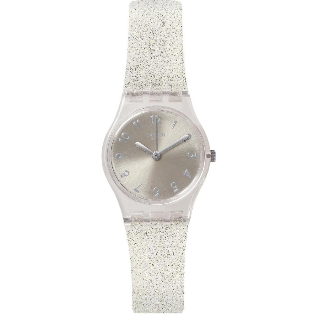 SWATCH Silver Glistar Too Three Hands 25mm White Silicone Strap LK343E