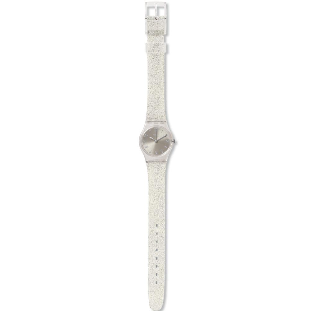 SWATCH Silver Glistar Too Three Hands 25mm White Silicone Strap LK343E