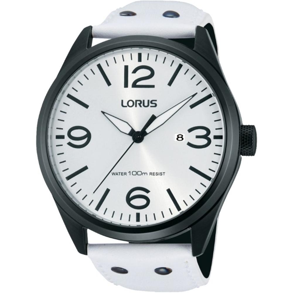 LORUS Classic Gent's 46mm Black Stainless Steel White Leather Strap RH963DX9