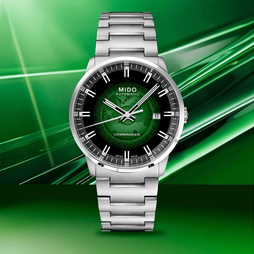 MIDO Commander Gradient See-Through Green Dial 40mm Silver Stainless Steel Bracelet M021.407.11.411.03