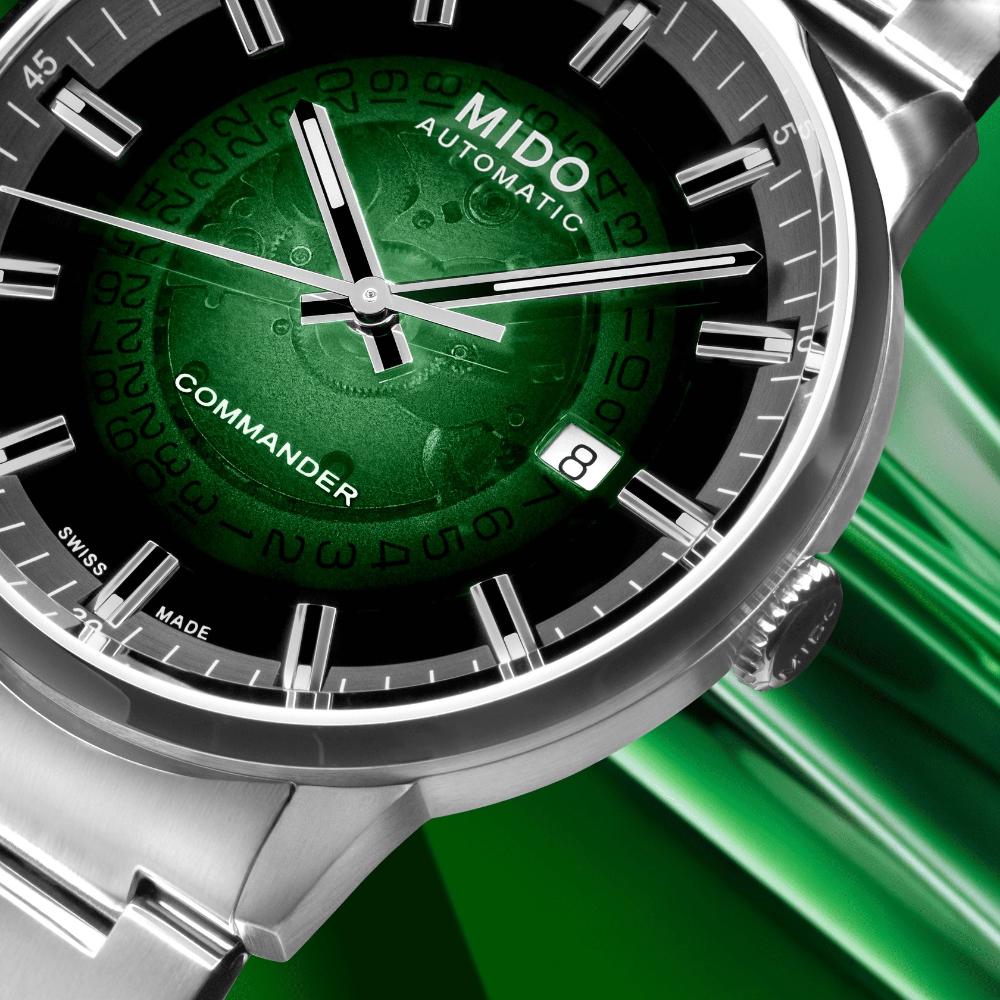 MIDO Commander Gradient See-Through Green Dial 40mm Silver Stainless Steel Bracelet M021.407.11.411.03 - 6