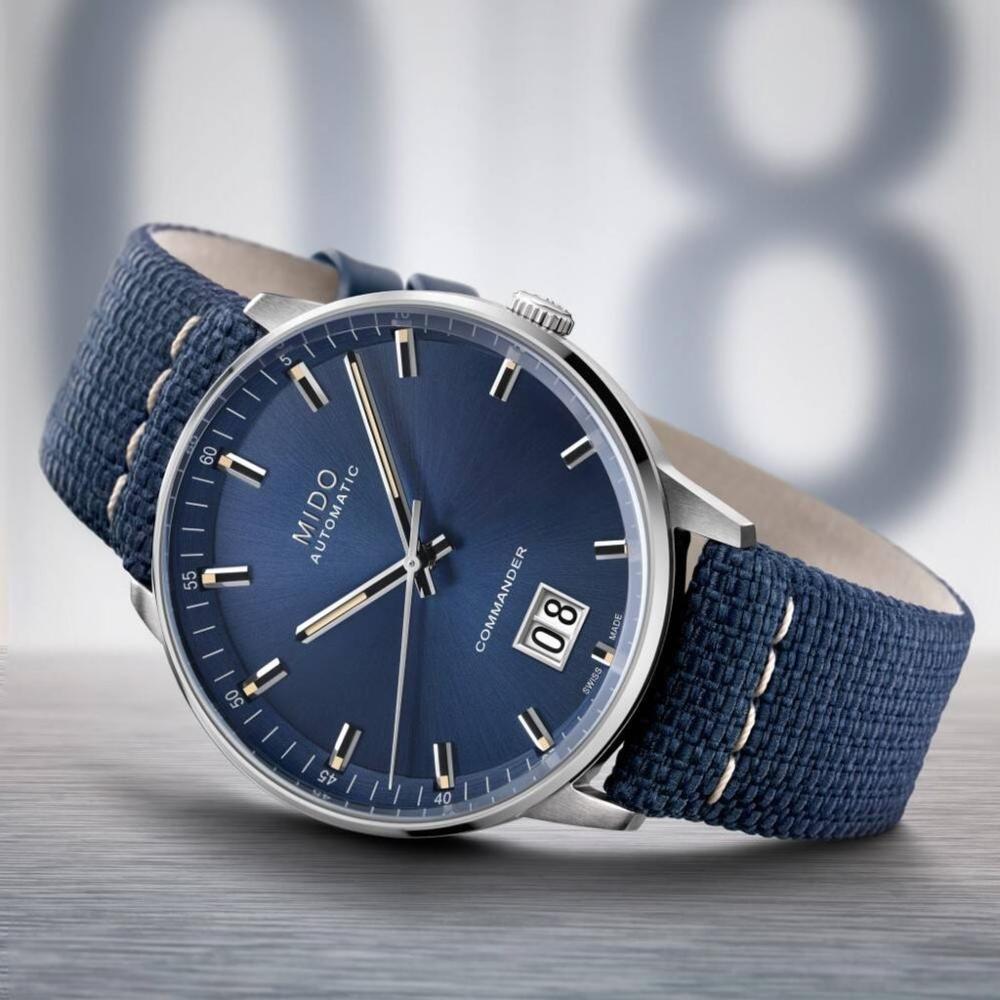 MIDO Commander Big Date Automatic Blue Dial 42mm Silver Stainless Steel Blue Fabric Strap M021.626.17.041.00 - 6