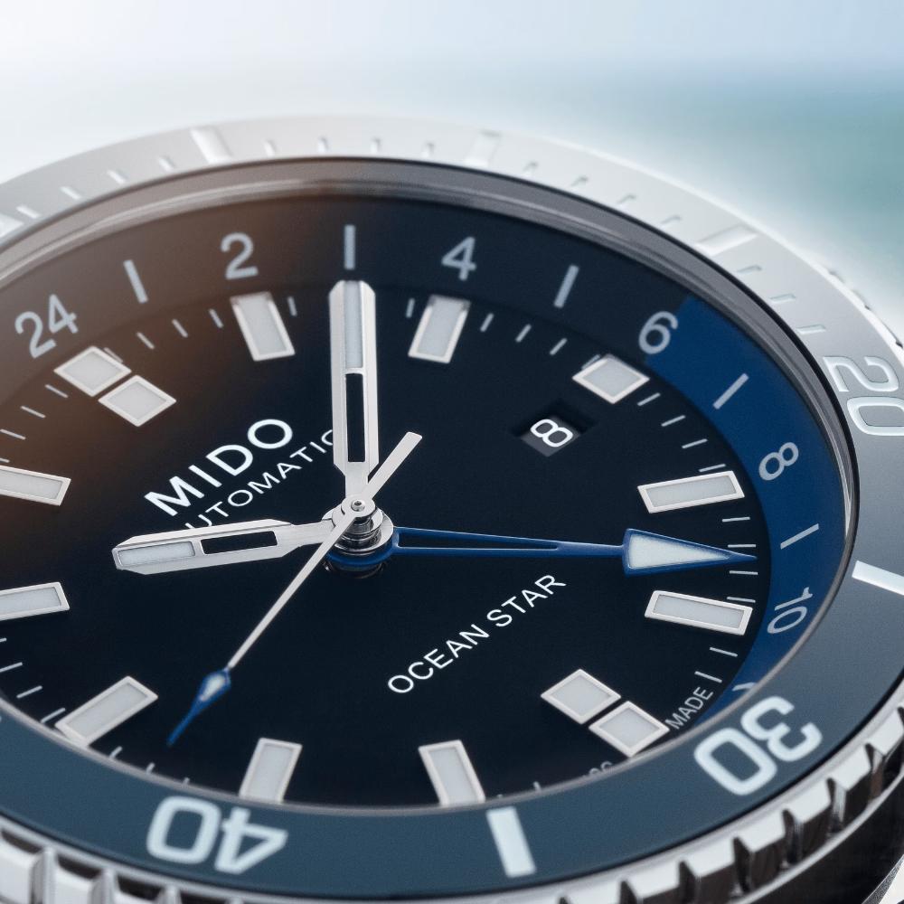 MIDO Ocean Star GMT Black Dial 44mm Silver Stainless Steel Blue Fabric Strap M026.629.17.051.00 - 6
