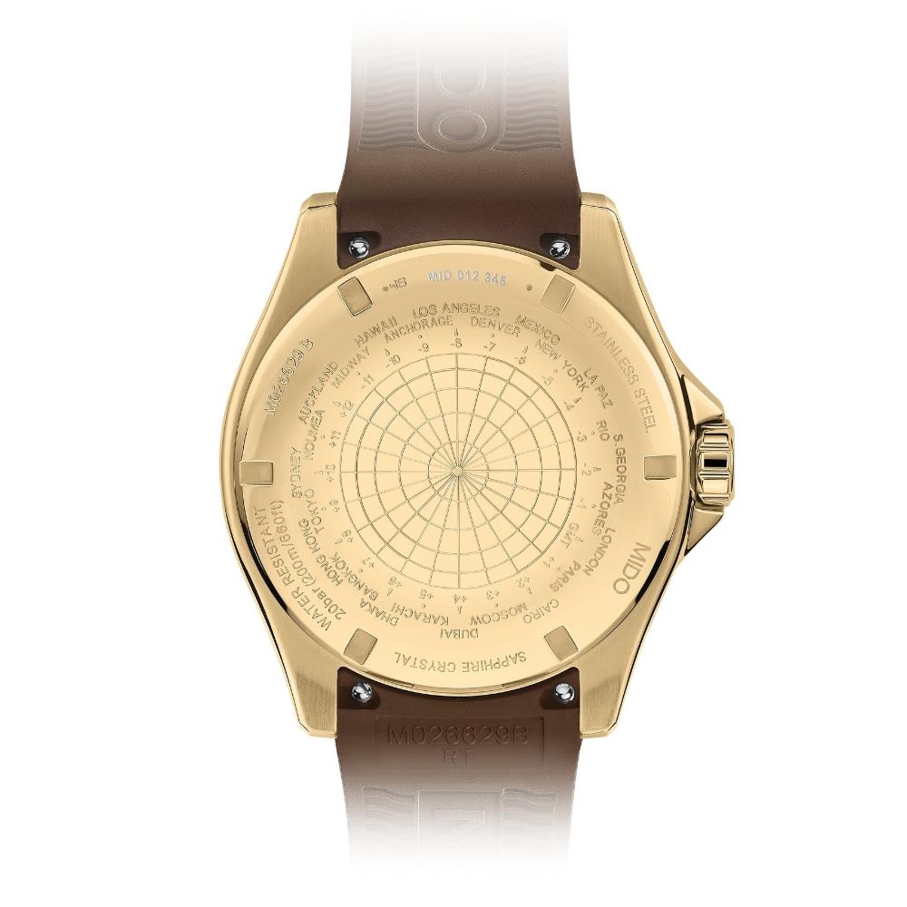 MIDO Ocean Star GMT Black Dial 44mm Gold Stainless Steel Brown Rubber Strap M026.629.37.291.00