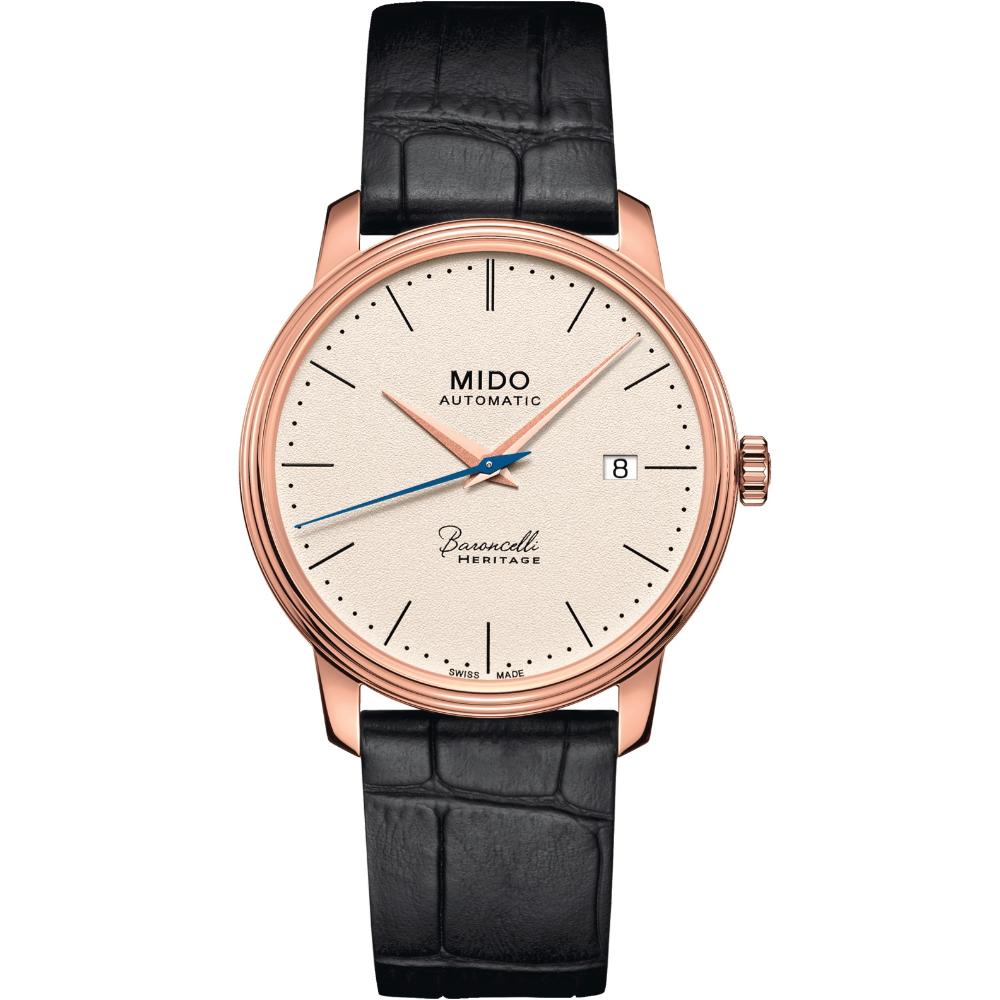 MIDO Baroncelli Heritage Automatic 39mm Rose Gold Stainless Steel Black Leather Strap M027.407.36.260.00