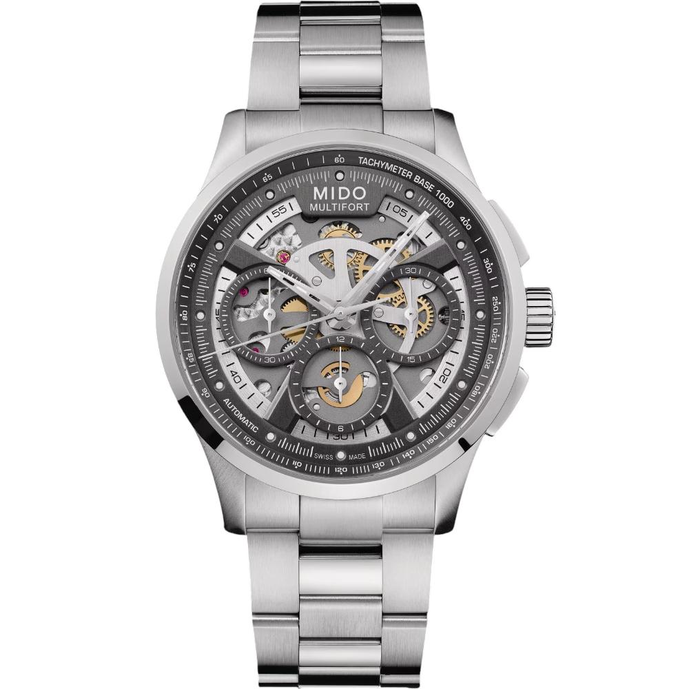 MIDO Multifort Skeleton Chronograph Anthracite Dial 43mm Silver Stainless Steel Bracelet M038.662.11.060.00