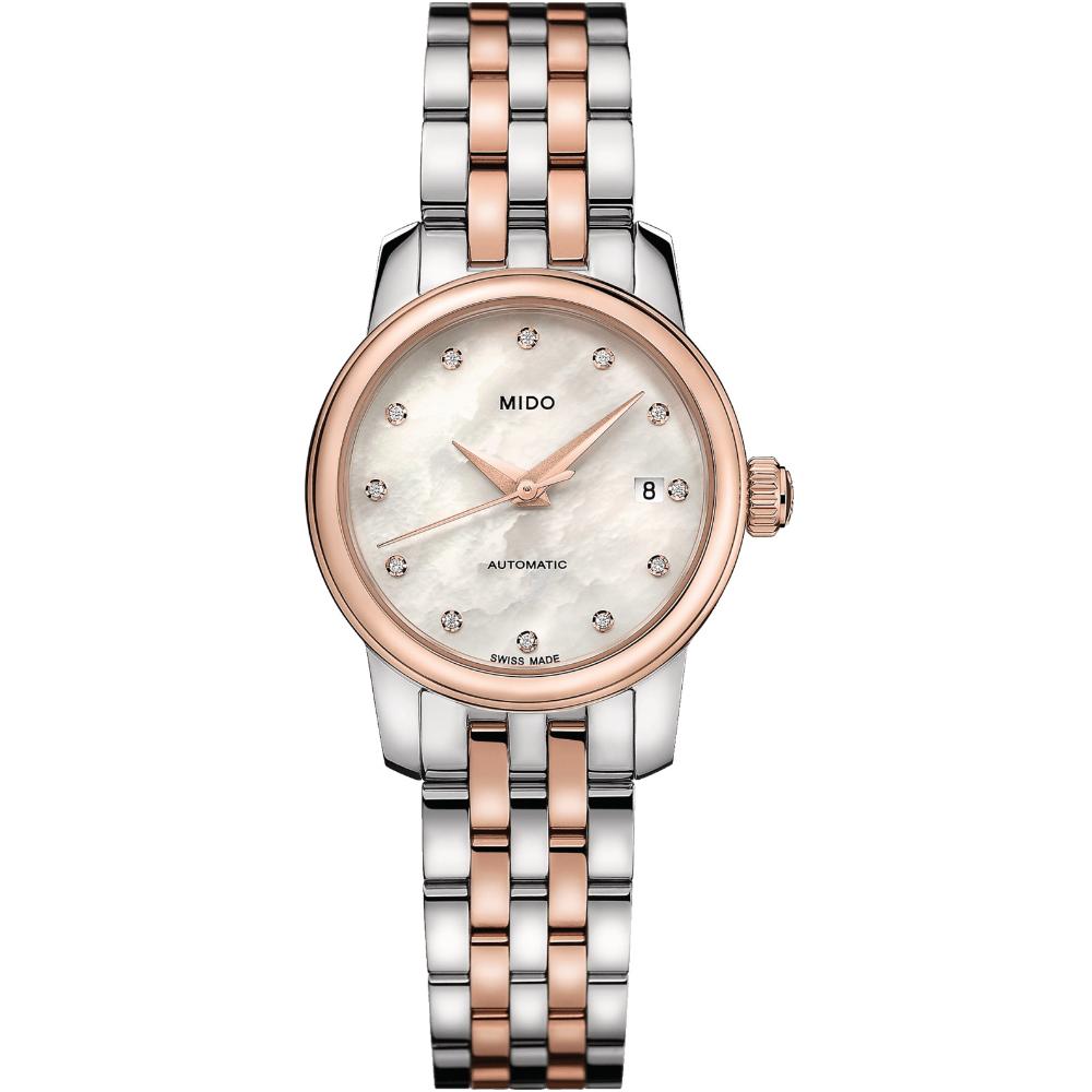 MIDO Mini Baroncelli Diamonds Automatic 25mm Two Tone Rose Gold & Silver Stainless Steel Bracelet M039.007.22.106.00