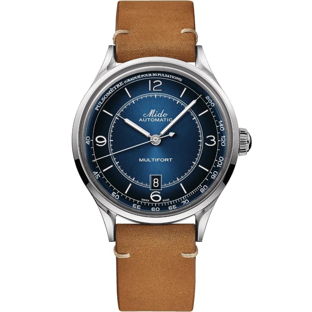 MIDO Multifort Patrimony Blue Dial 40mm Silver Stainless Steel Brown Leather Strap M040.407.16.040.00