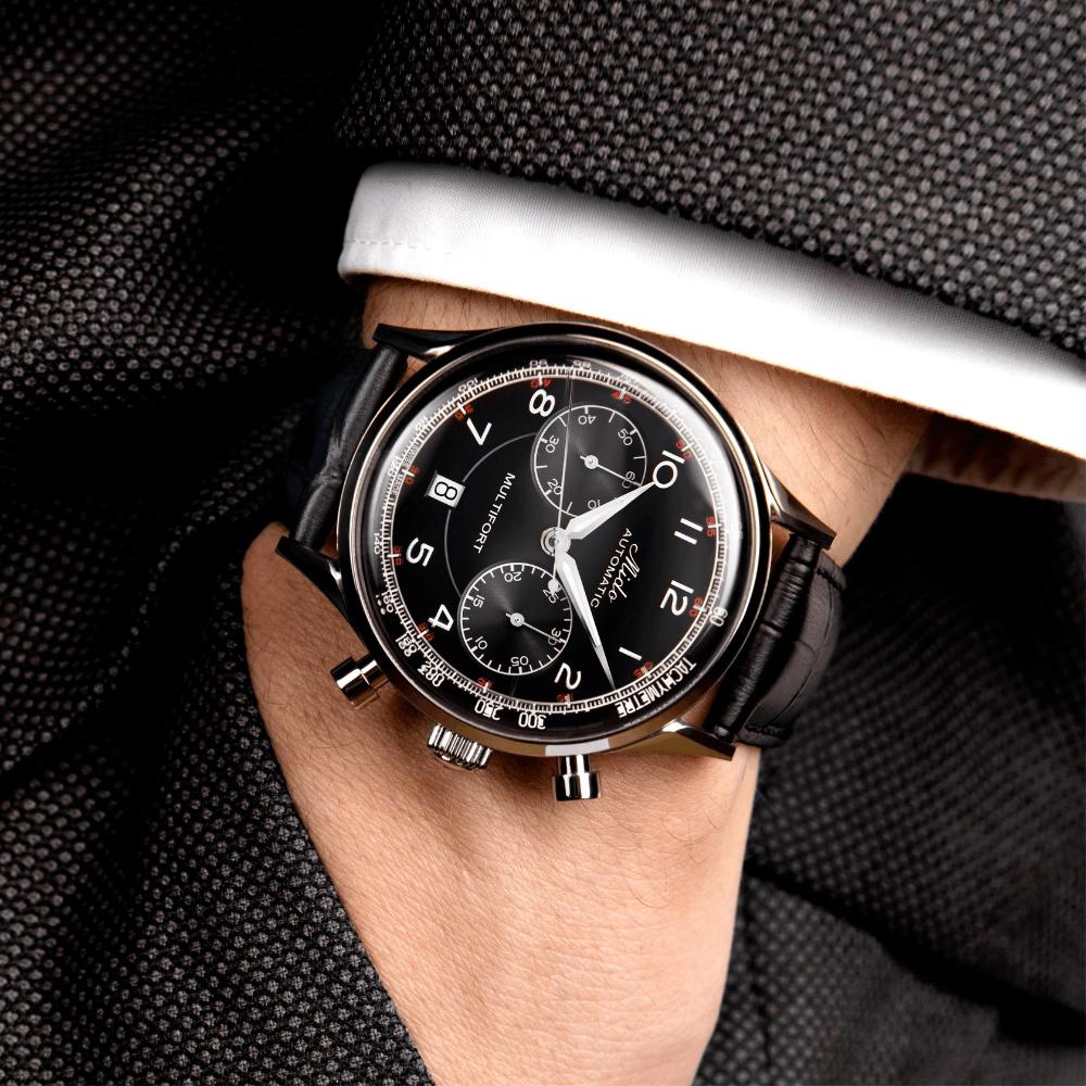 MIDO Multifort Patrimony Chronograph 42mm Silver Stainless Steel Black Leather Strap M040.427.16.052.00