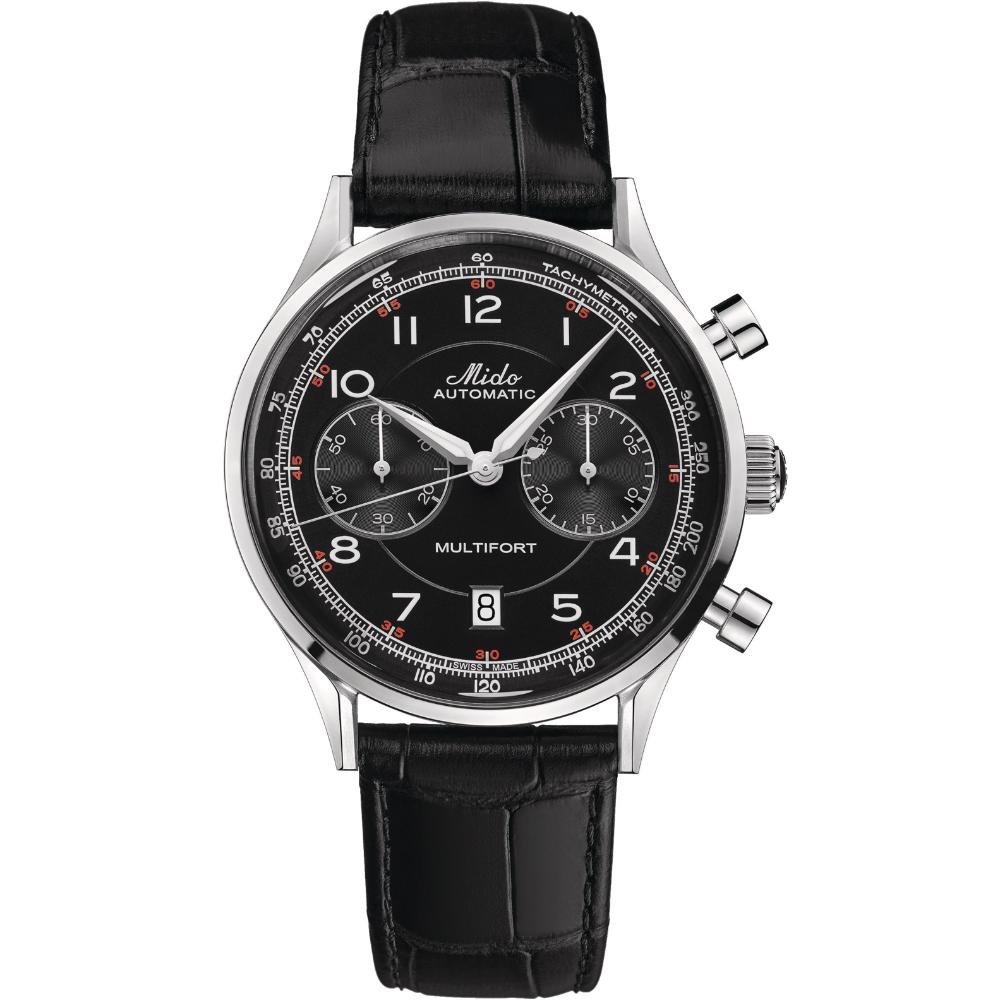 MIDO Multifort Patrimony Chronograph 42mm Silver Stainless Steel Black Leather Strap M040.427.16.052.00