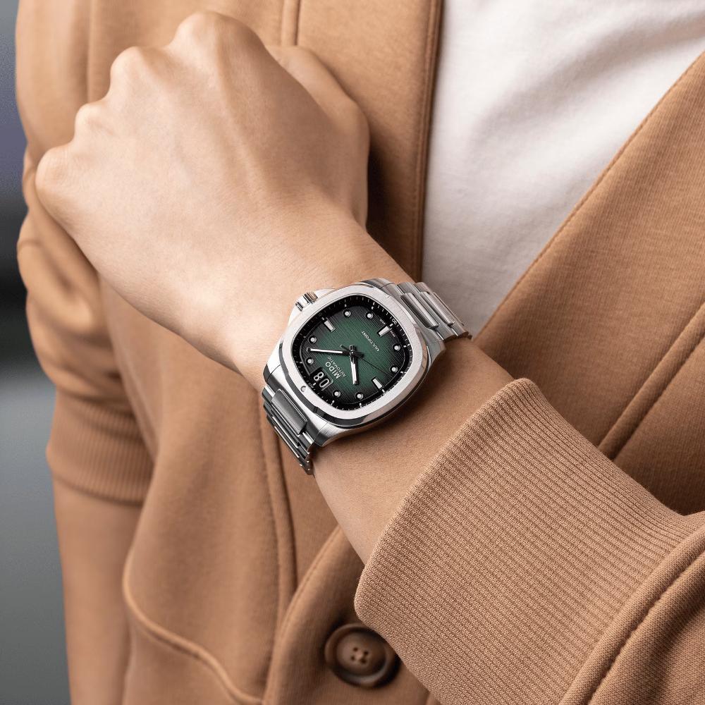 MIDO Multifort TV Big Date Green Dial Automatic 40.00 x 39.20mm Silver Stainless Steel Bracelet M049.526.11.091.00