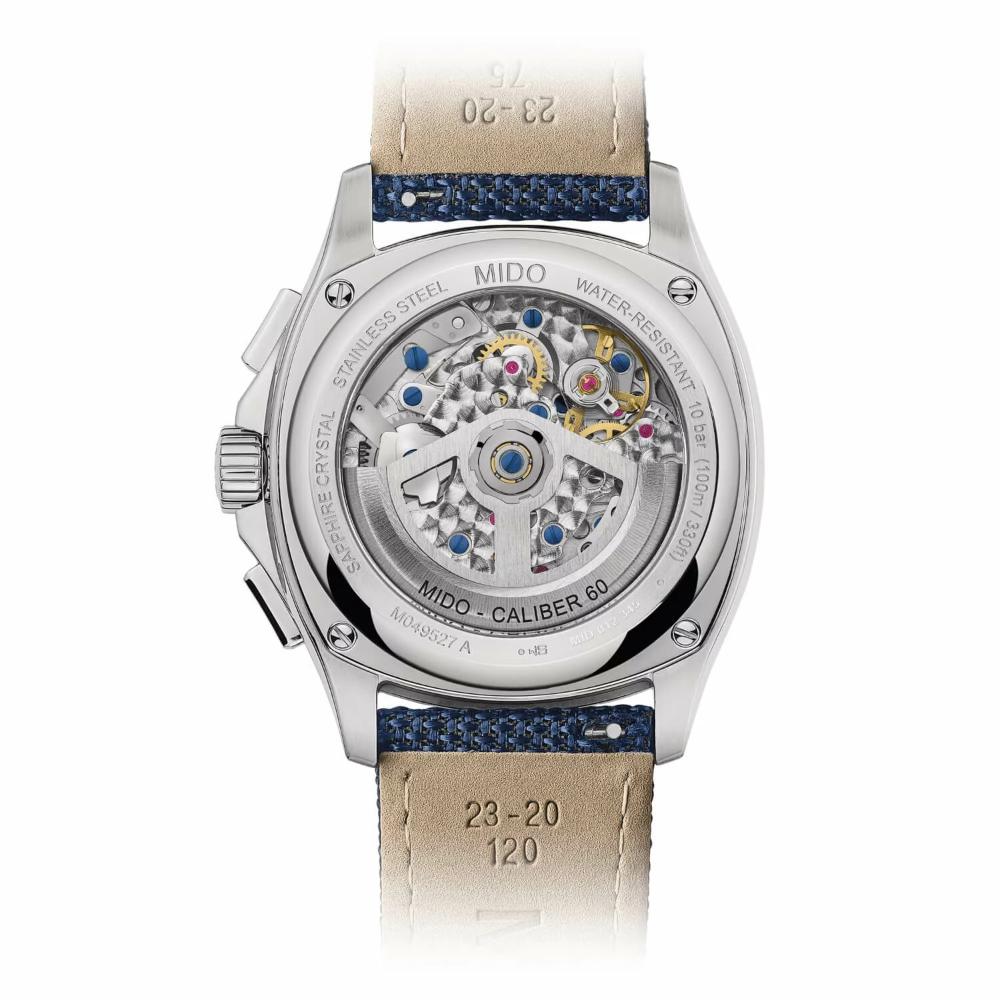 MIDO Multifort TV Chronograph Blue Dial Automatic 41.2 x 42mm Silver Stainless Steel Bracelet with Extra Strap M049.527.11.041.00