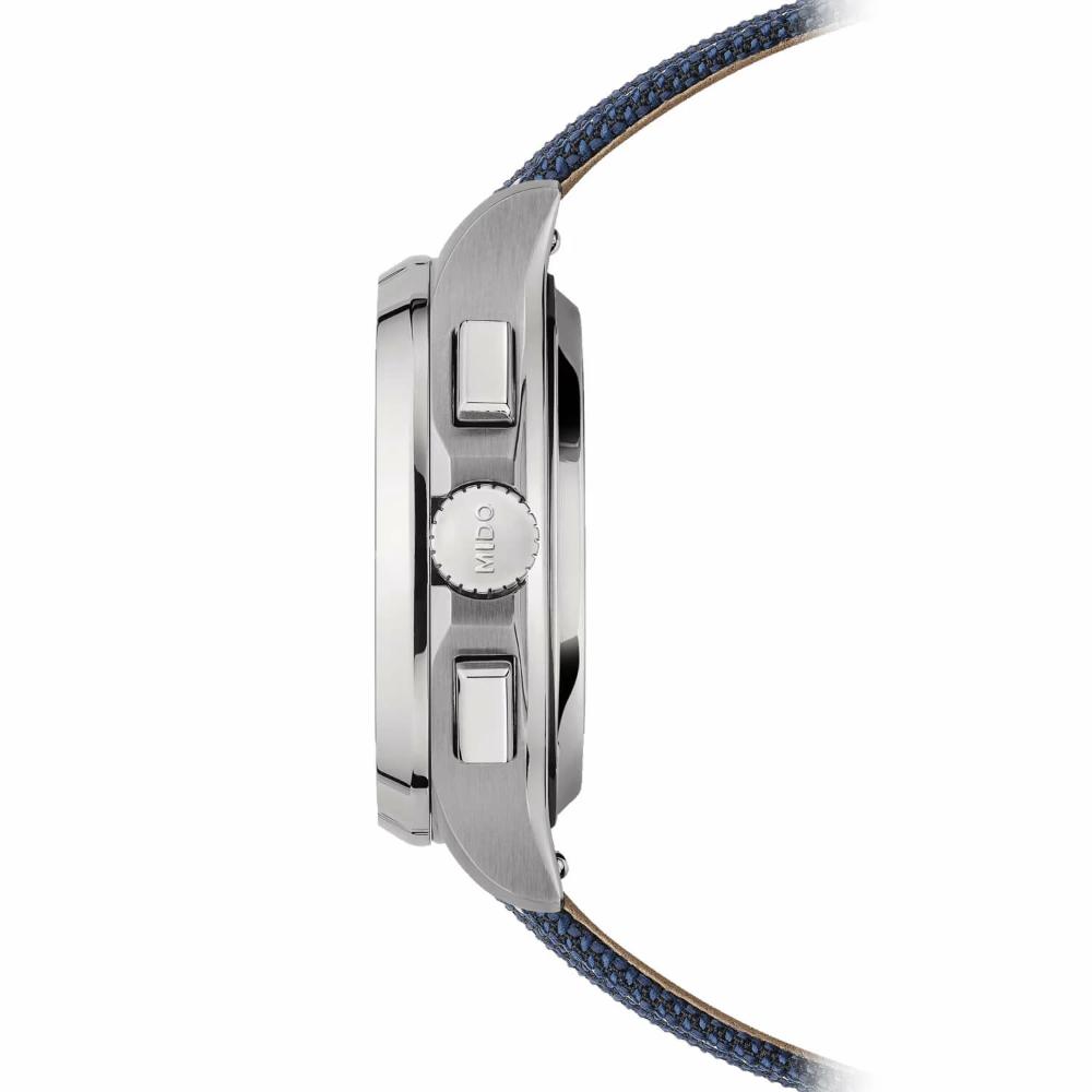 MIDO Multifort TV Chronograph Blue Dial Automatic 41.2 x 42mm Silver Stainless Steel Bracelet with Extra Strap M049.527.11.041.00
