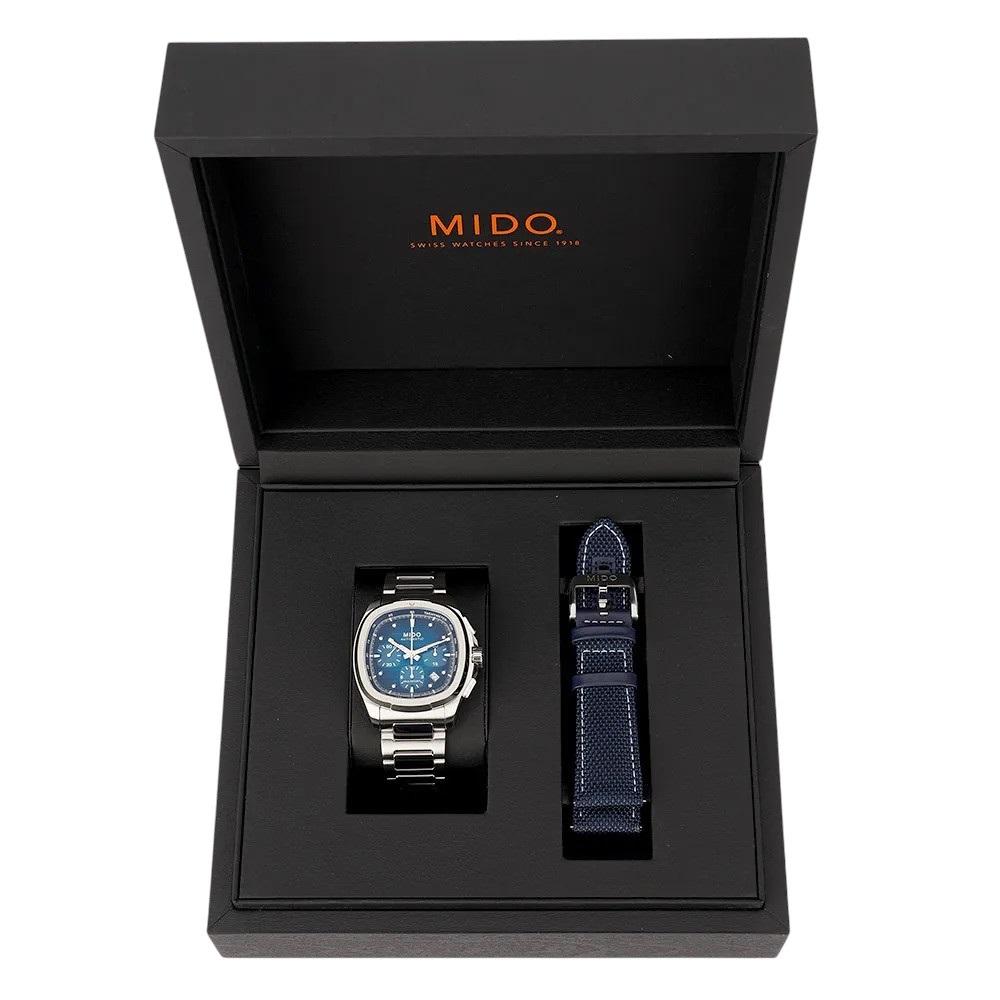 MIDO Multifort TV Chronograph Blue Dial Automatic 41.2 x 42mm Silver Stainless Steel Bracelet with Extra Strap M049.527.11.041.00 - 6