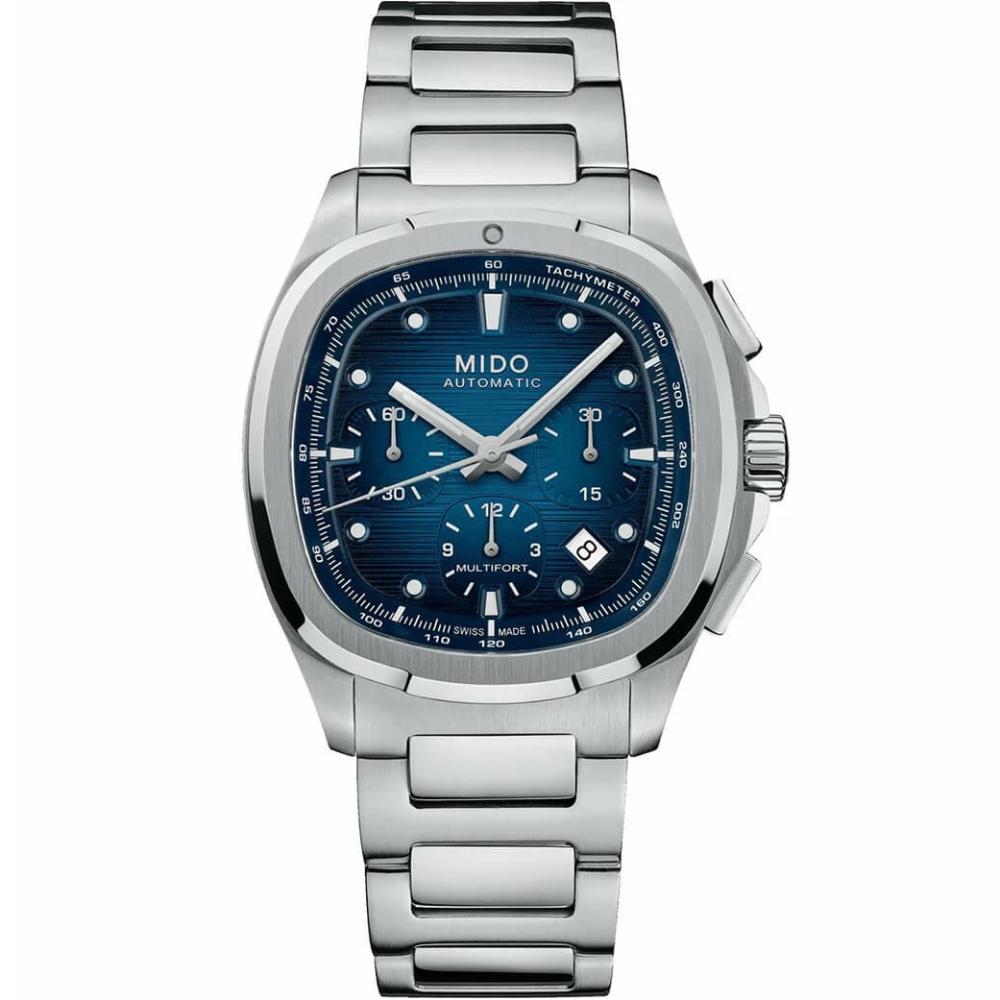 MIDO Multifort TV Chronograph Blue Dial Automatic 41.2 x 42mm Silver Stainless Steel Bracelet with Extra Strap M049.527.11.041.00