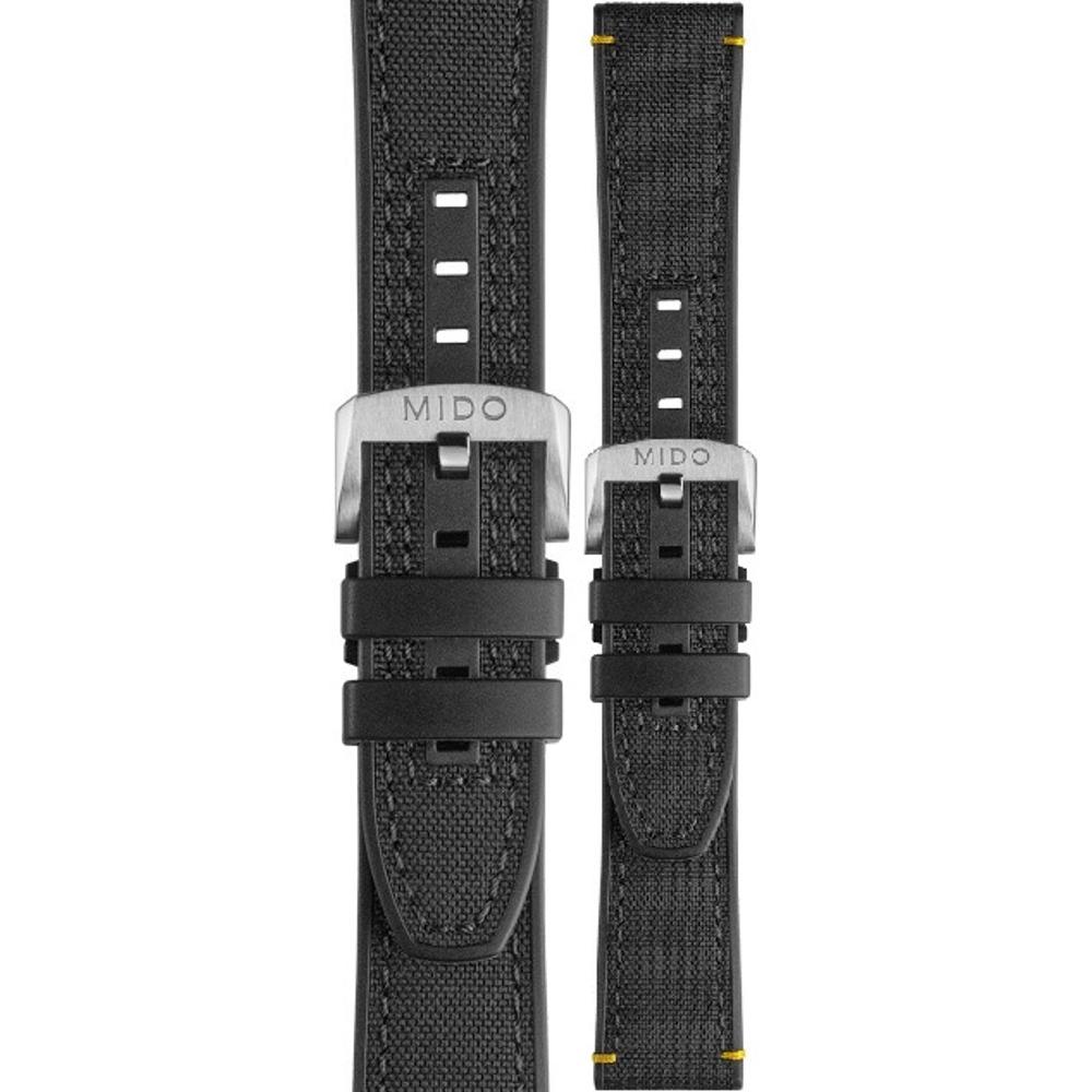 MIDO Official Strap Black 22-20mm Fabric and Silicone with Silver Hardware M603019599