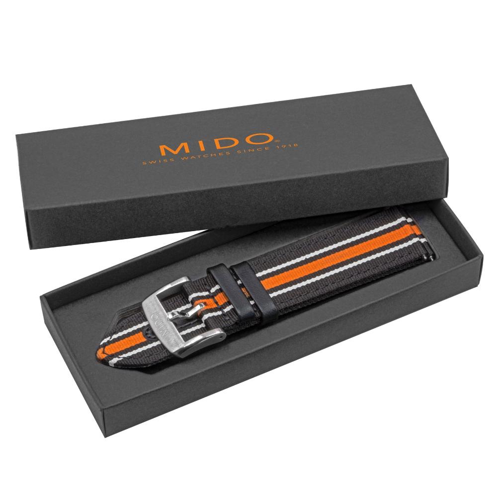 MIDO Official 22mm Official Black & Orange Fabric Strap M803018416
