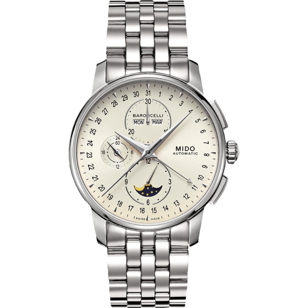 MIDO Baroncelli Tradition Chrono Moon Face Automatic 42mm Silver Stainless Steel Bracelet M8607.4.M1.12