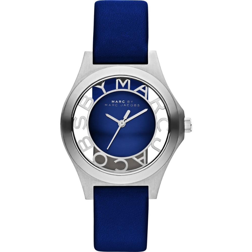 MARC JACOBS Henry Three Hands 34mm SIlver Stainless Steel Blue Leather Strap MBM1337