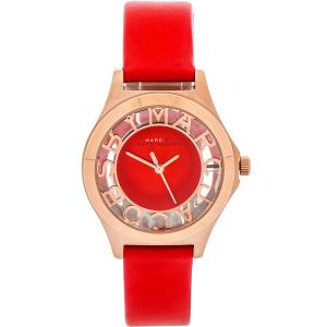 MARC JACOBS Henry Three Hands 34mm Rose Gold Stainless Steel Red Leather Strap MBM1338 - 12062