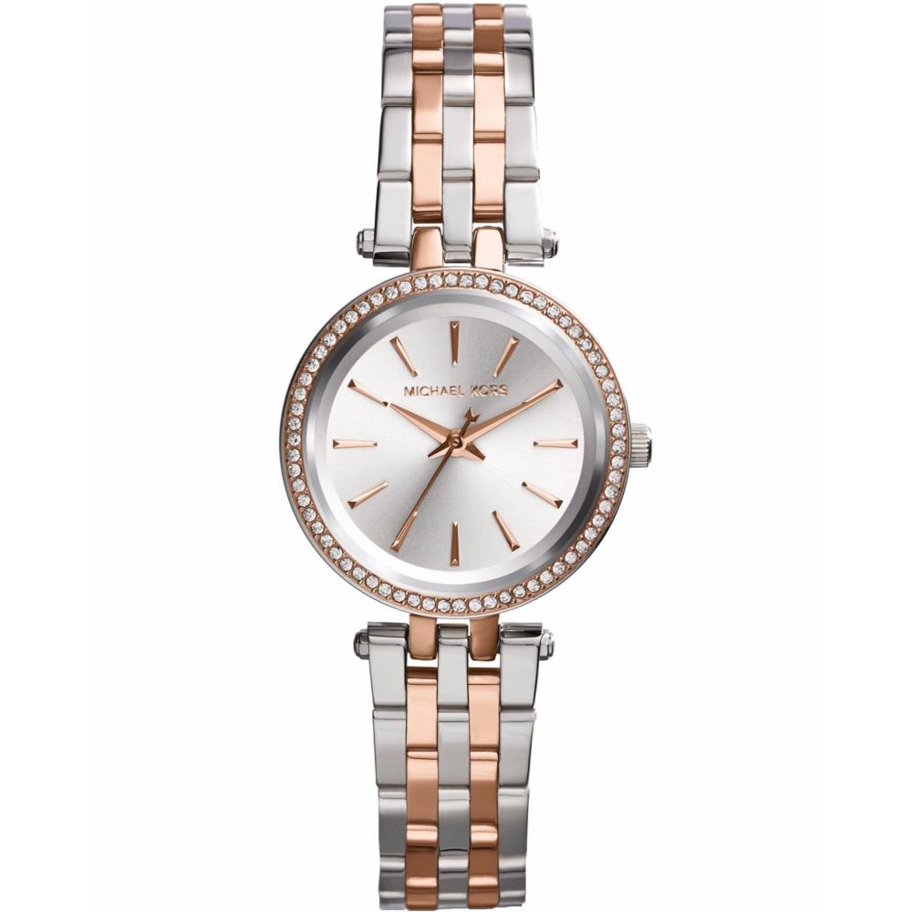 MICHAEL KORS Petite Darci Crystals 26mm Two Tone Rose Gold & Silver Stainless Steel Bracelet MK3298