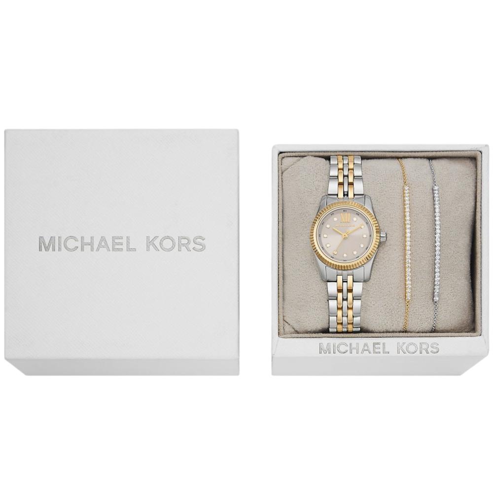 MICHAEL KORS Petite Lexington Gift Set Gold Dial 26mm Two Tone Gold Stainless Steel Bracelet MK4815