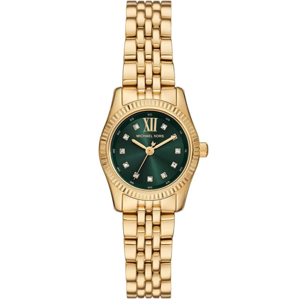 MICHAEL KORS Petite Lexington Green Dial 26mm Gold Stainless Steel Bracelet MK4842