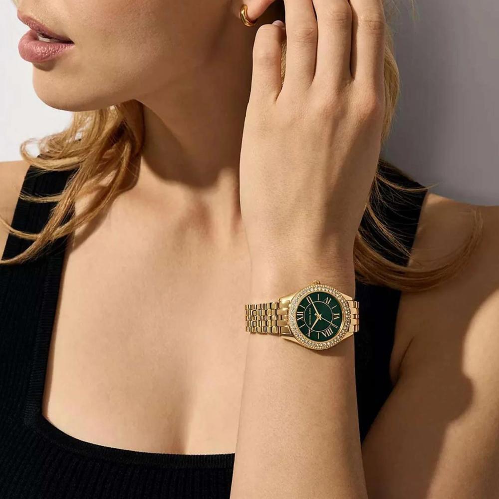 MICHAEL KORS Harlowe Crystals Green Dial 33mm Two Tone Gold Stainless Steel Bracelet MK4870