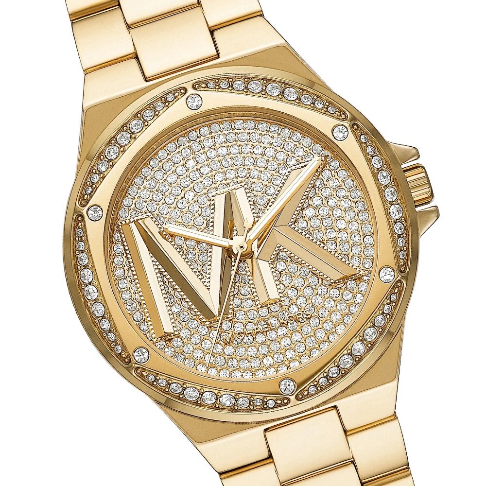 MICHAEL KORS Lennox Crystals Gold Pavé Crystals Logo Dial 37mm Gold Stainless Steel Bracelet MK7229
