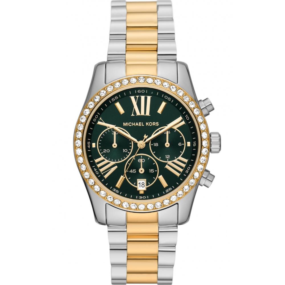 MICHAEL KORS Lexington Crystals Chronograph Green Dial 38mm Two Tone Gold Stainless Steel Bracelet MK7303