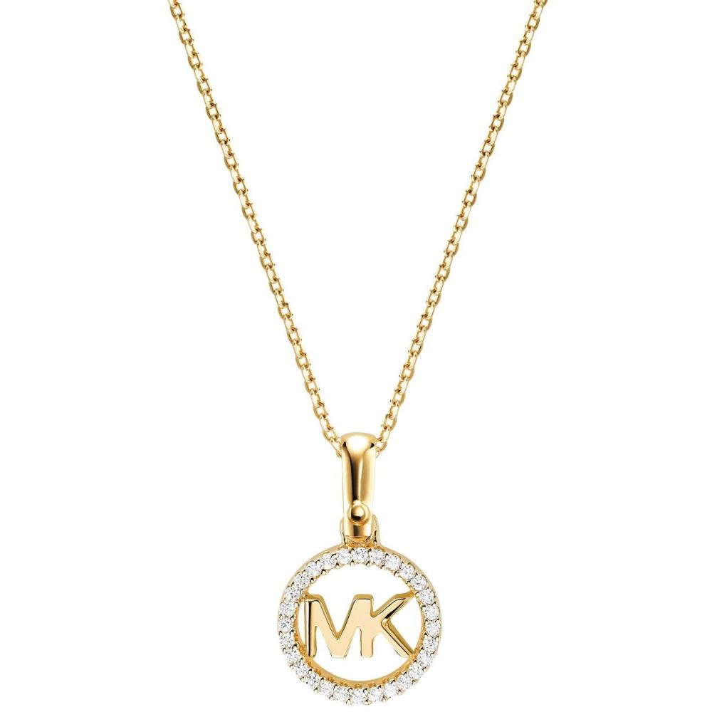 MICHAEL KORS Logo Charm Necklace Gold Sterling Silver with Cubic Zirconia MKC1108AN710