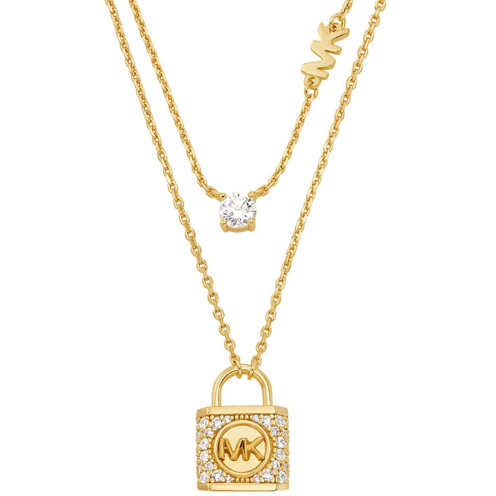 MICHAEL KORS Lock Double Necklace Gold Sterling Silver with Cubic Zirconia MKC1630AN710