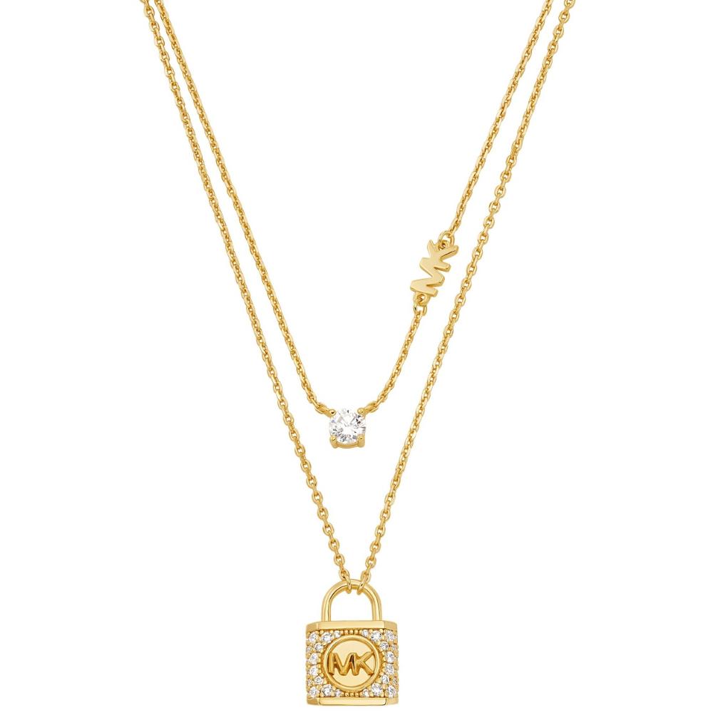 MICHAEL KORS Lock Double Necklace Gold Sterling Silver with Cubic Zirconia MKC1630AN710