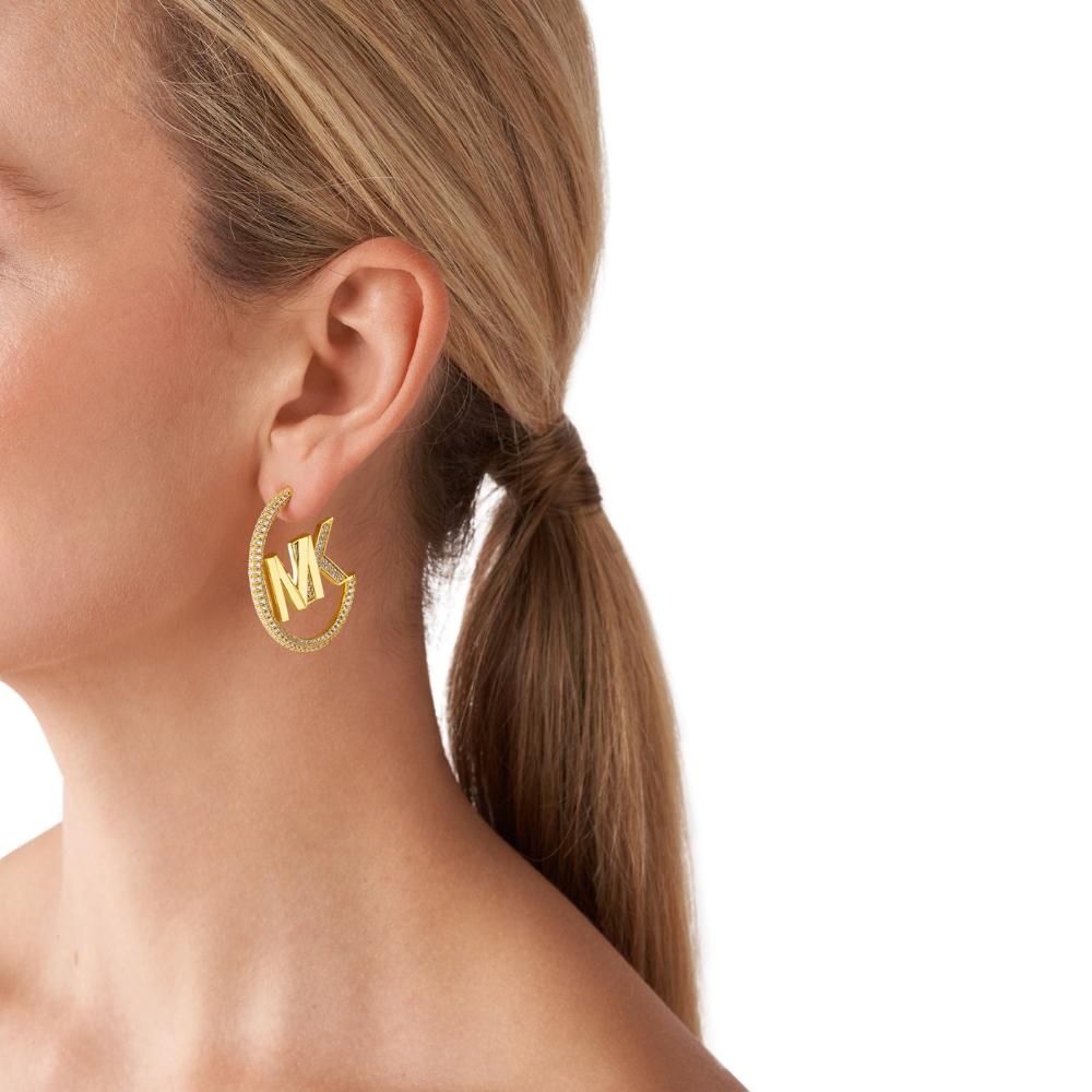 MICHAEL KORS MK Statement Logo Hoop Earrings Gold Plated with Cubic Zirconia MKC164300710