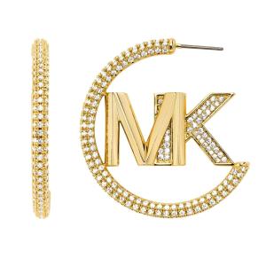 MICHAEL KORS MK Statement Logo Hoop Earrings Gold Plated with Cubic Zirconia MKC164300710 - 40224