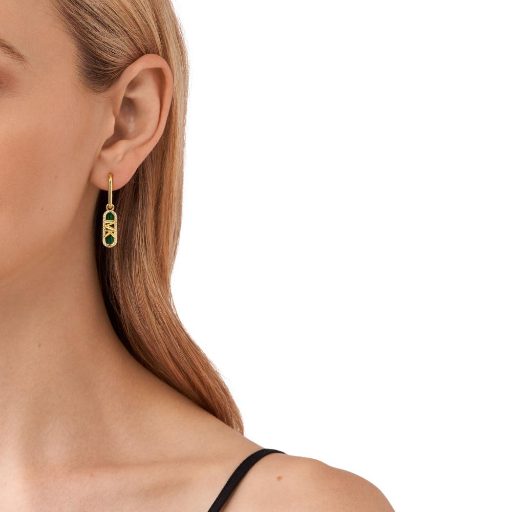 MICHAEL KORS MK Statement Link Earrings Gold Plated with Malachite Acetate and Cubic Zirconia MKJ8293MC710
