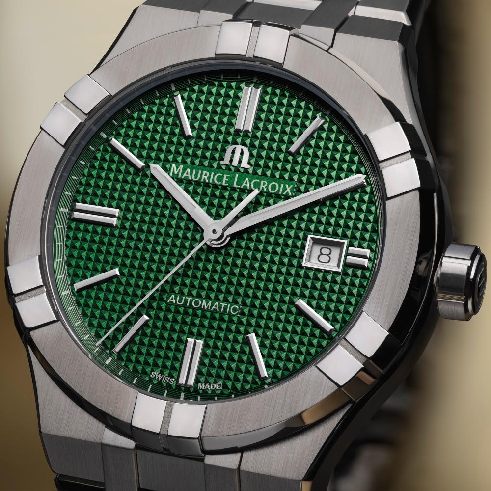 MAURICE LACROIX Aikon Automatic Clous De Paris Motif Green Dial 42mm Silver Stainless Steel Bracelet AI6008-SS002-630-1