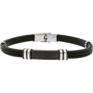 LISKA Leather Collection Men's Bracelet in Black Leather and Silver Stainless Steel MTC017BR - 55170