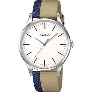 CASIO Classic Three Hands 38mm Silver Stainless Steel Beige & Blue Leather Strap MTP-E133L-7EEF - 11846
