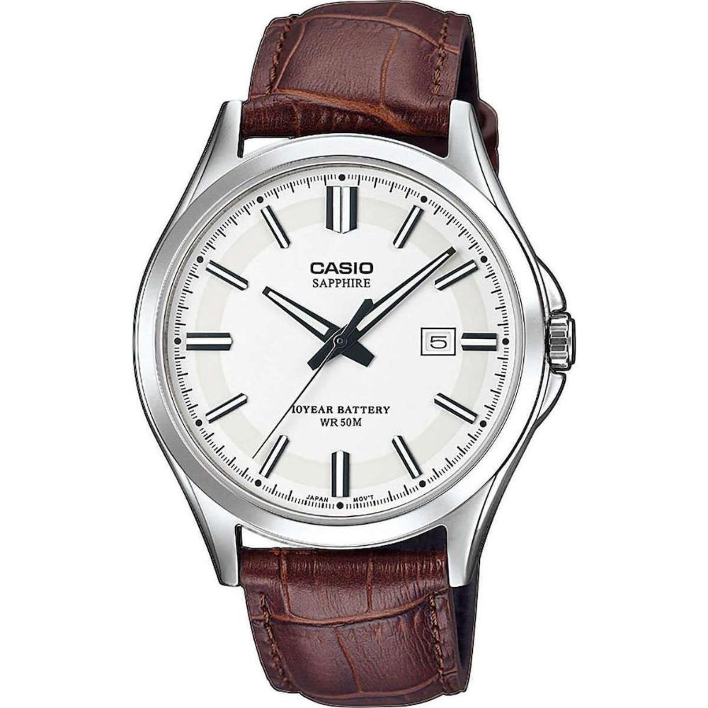 CASIO Classic Three Hands 43mm Silver Stainless Steel Brown Leather Strap MTS-100L-7AVEF