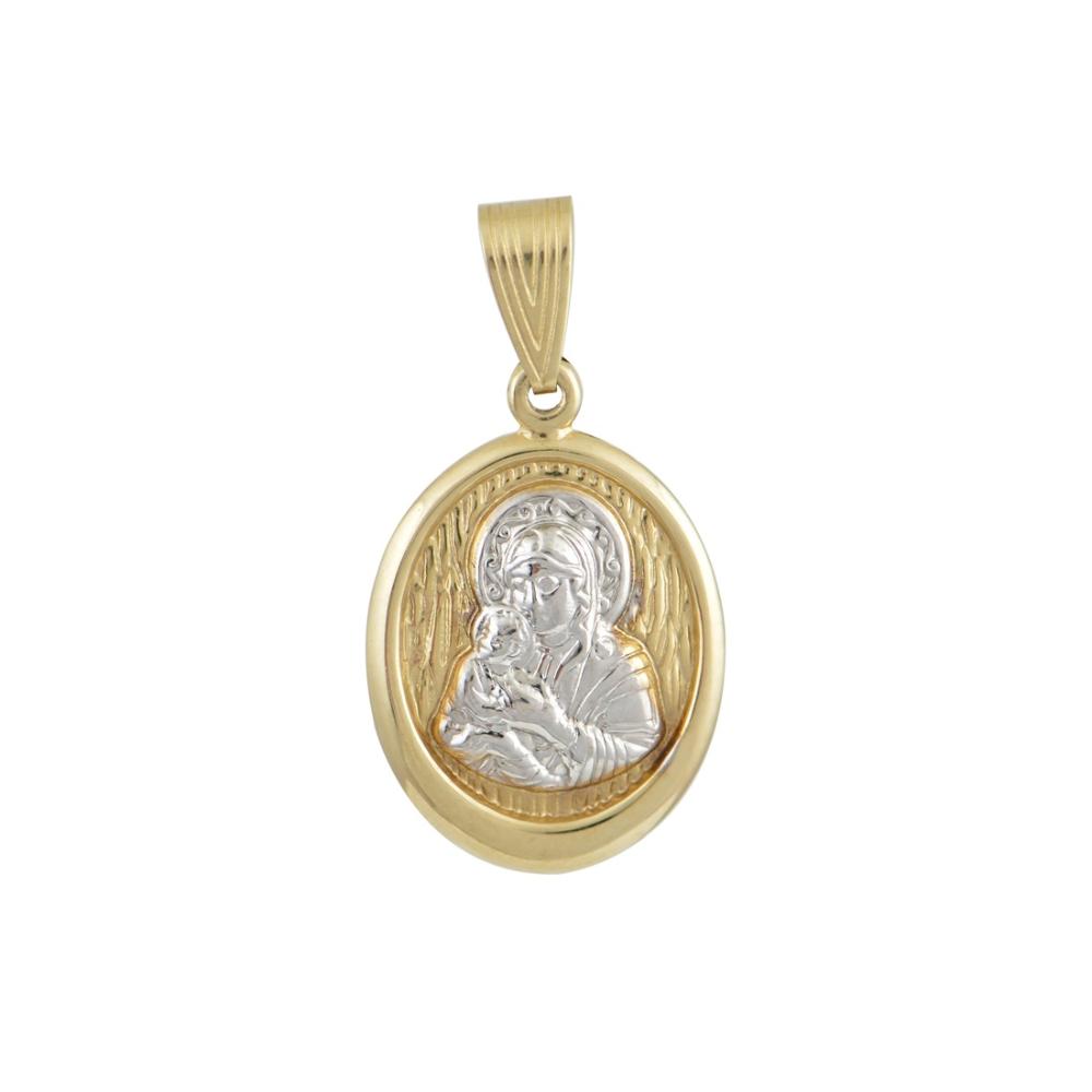 VIRGIN MARY Double Sided BabyJewels K9 Yellow & White Gold N002.4YW.K9