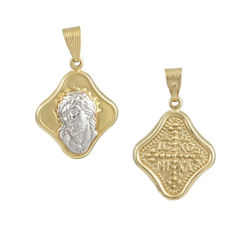 PENDANT Christ Double Sided BabyJewels K9 Yellow and White Gold N008.1YW.K9