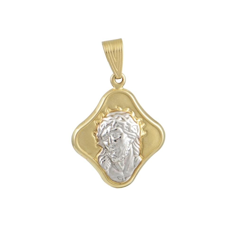 PENDANT Christ Double Sided BabyJewels K9 Yellow and White Gold N008.1YW.K9