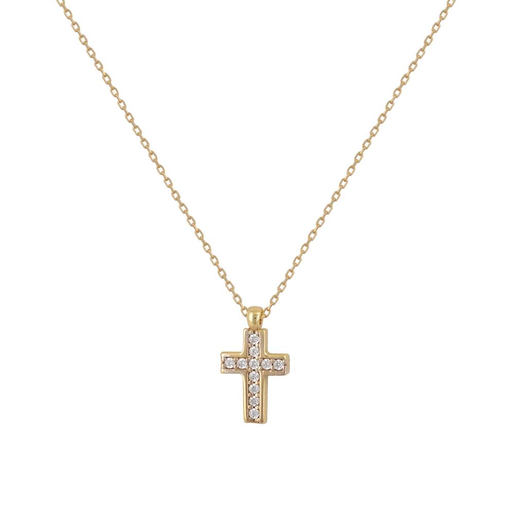 NECKLACE Cross SENZIO K9 Yellow Gold with Zircon Stones N747Y.K9