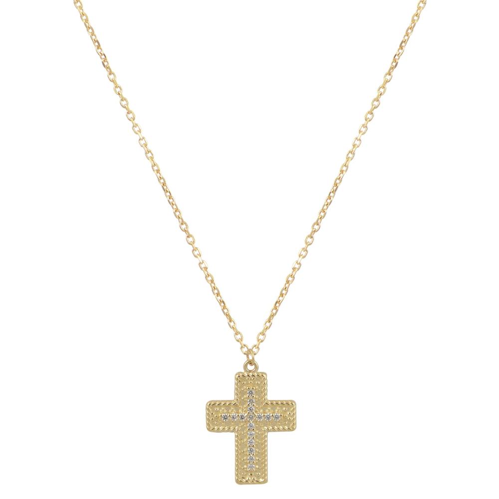 NECKLACE Cross SENZIO K9 Yellow Gold with Zircon Stones N934Y.K9