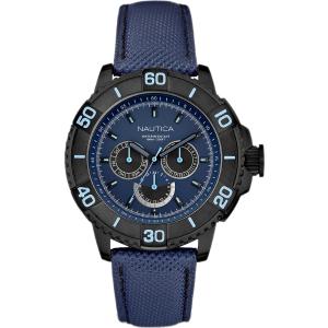 NAUTICA NST 501 Multifunction 46mm Black Stainless Steel Blue Fabric Strap A18644G - 4802